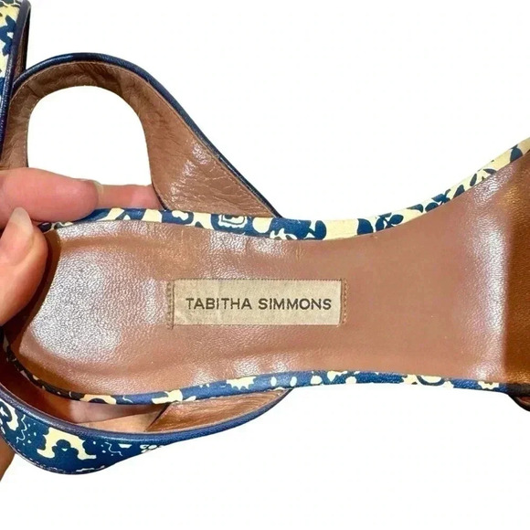 Tabitha Simmons Calla Blue & Ecru Floral Printed Leather Platform Heels Sandals - Picture 10 of 12